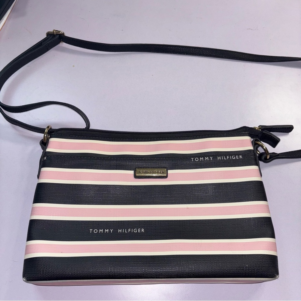 Tommy Hilfiger Crossbody Bag Pink and Black Stripes